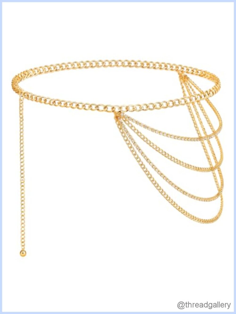 Gold Rhinestone Waist Chain Belt for Women Adjustable Layered Body Jewelry